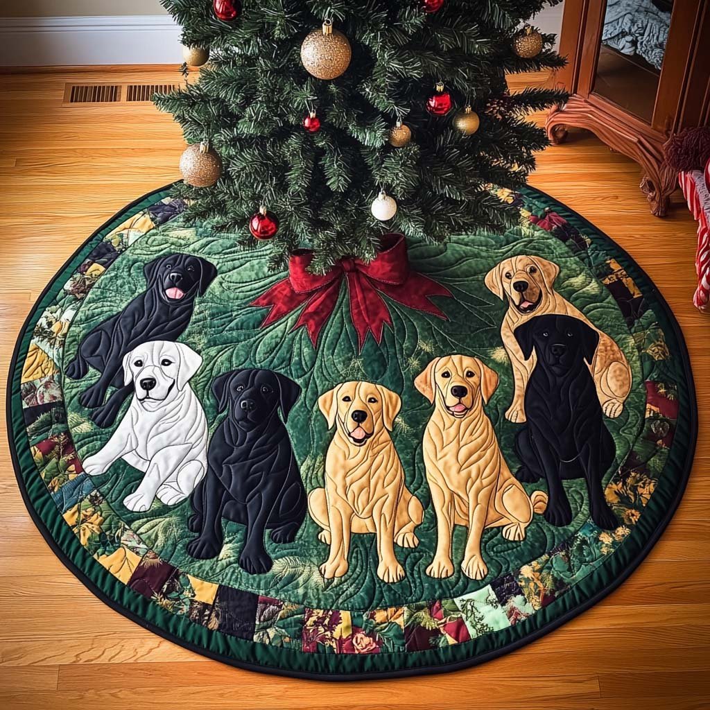 Labrador Christmas Cuddle Christmas Quilted Tree Skirt