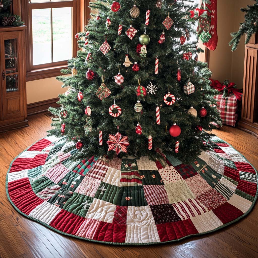 Merry Circle Christmas Quilted Tree Skirt