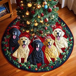 Festive Labrador Joy Christmas Quilted Tree Skirt