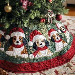 Merry Beagles Quilted Christmas Tree Skirt