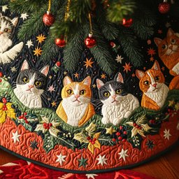 Cozy Christmas Kitty Christmas Quilted Tree Skirt