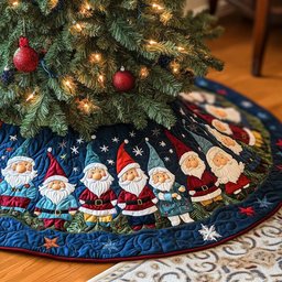 Gnome Ensemble Quilted Christmas Tree Skirt