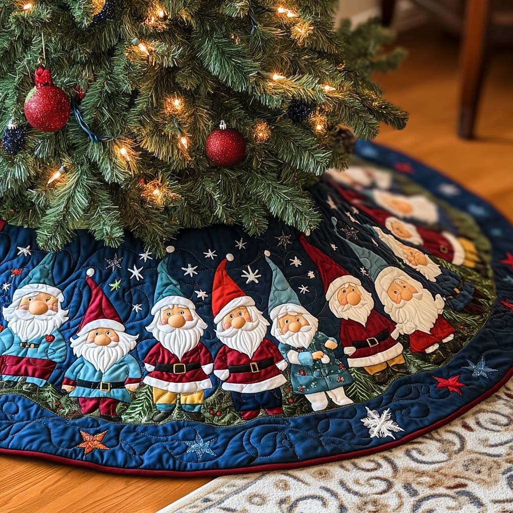 Gnome Ensemble Quilted Christmas Tree Skirt