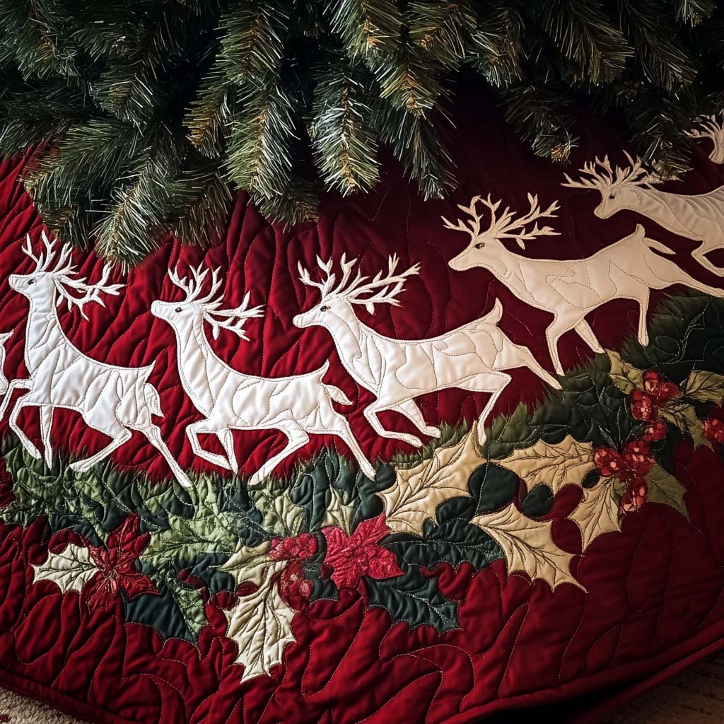 Starlit Stag Quilted Christmas Tree Skirt
