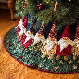 Gnome Gather Quilted Christmas Tree Skirt