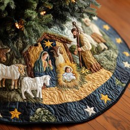 Divine Manger Christmas Quilted Tree Skirt