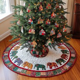 Festive Herd Christmas Quilted Tree Skirt