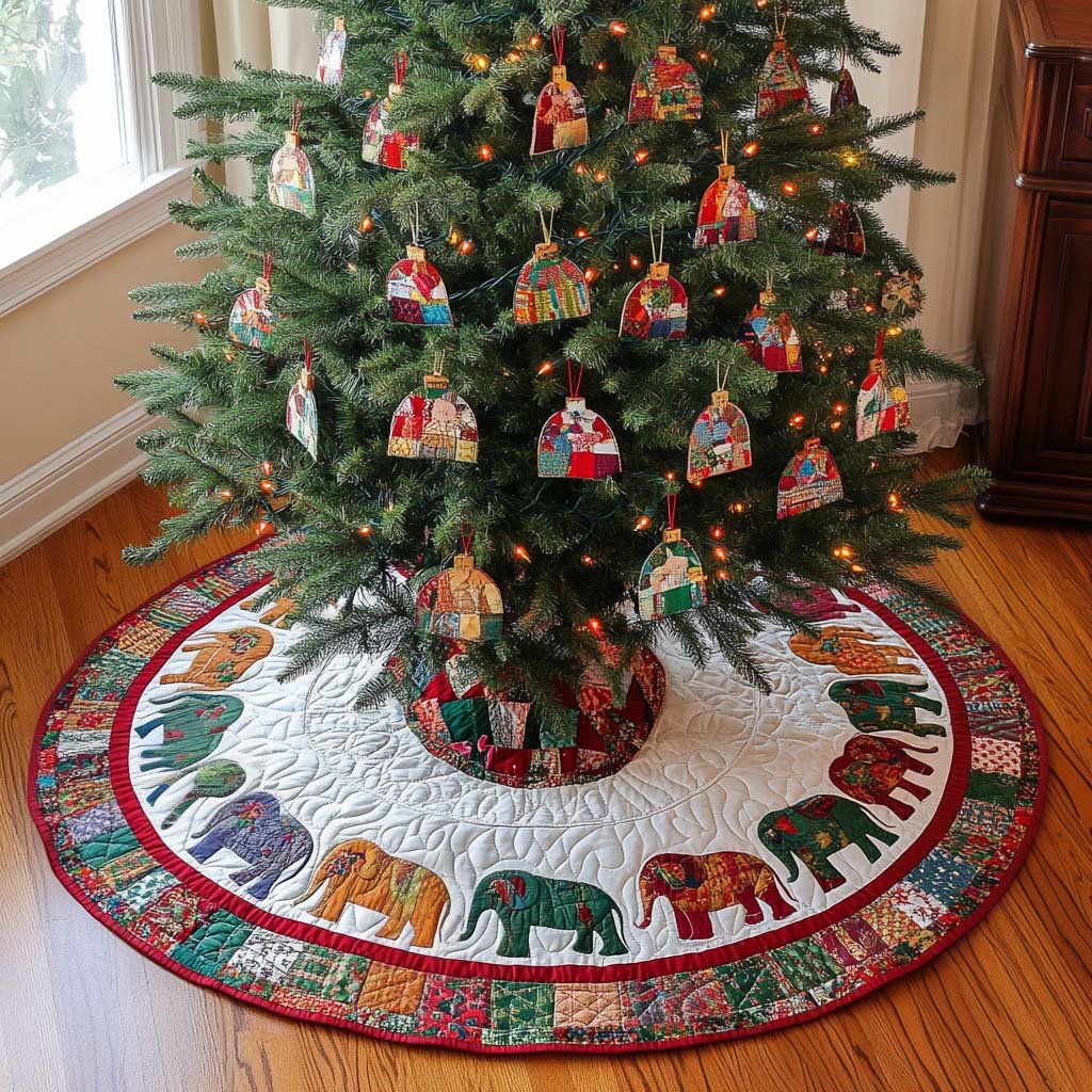 Festive Herd Christmas Quilted Tree Skirt