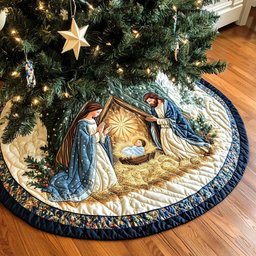 Manger Joy Christmas Quilted Tree Skirt