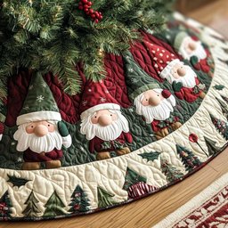 Cozy Gnomes Quilted Christmas Tree Skirt