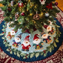 Gnome Cheer Christmas Quilted Tree Skirt