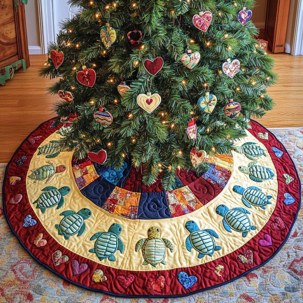 Vibrant Shells Christmas Quilted Tree Skirt
