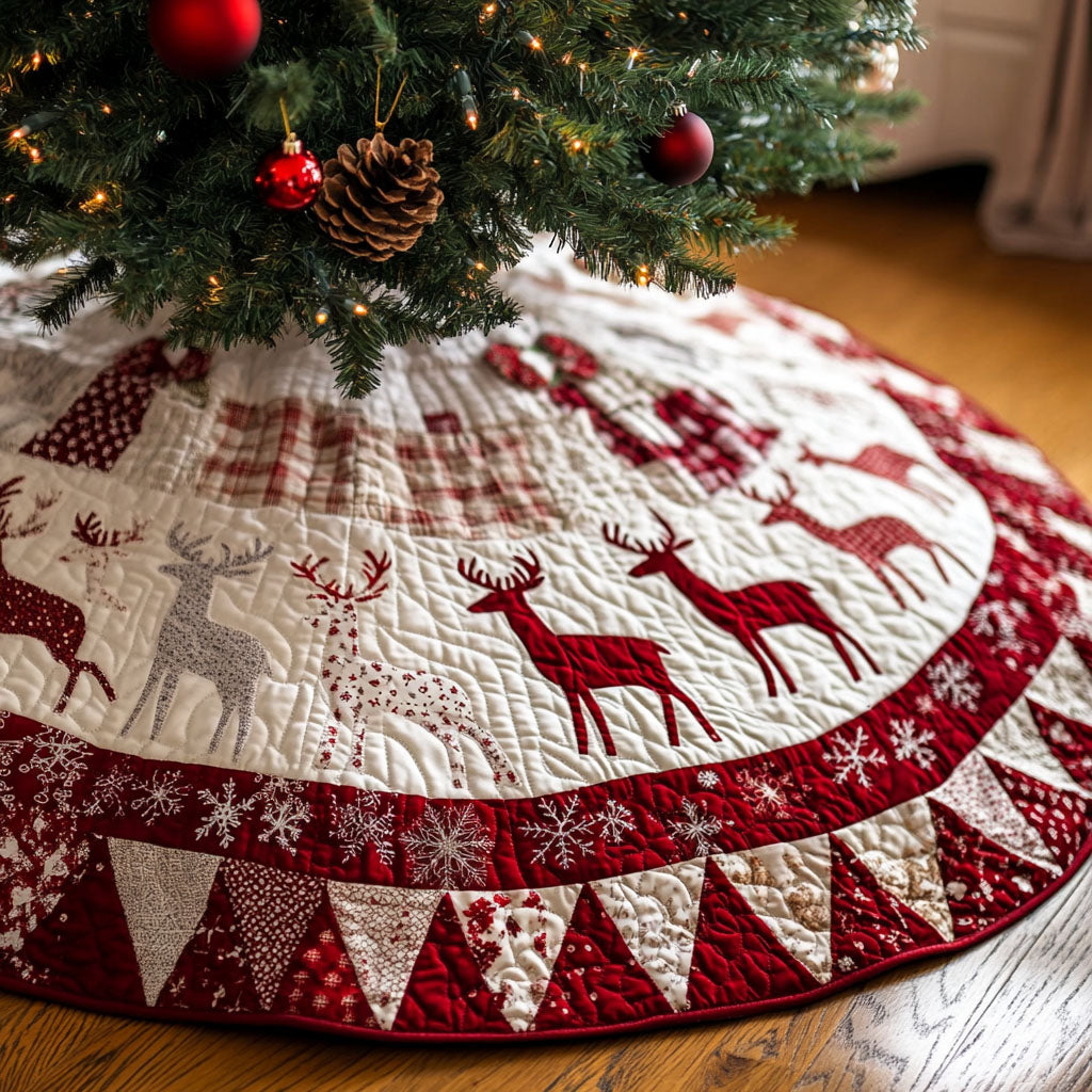 Fawn Frost Festival Quilted Christmas Tree Skirt
