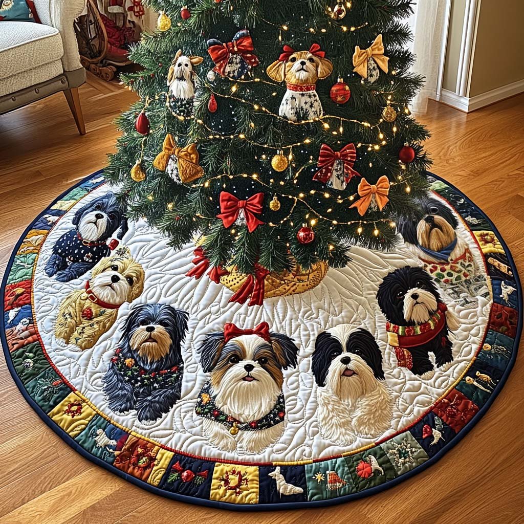 Shih Tzu Christmas Cuddles Christmas Quilted Tree Skirt