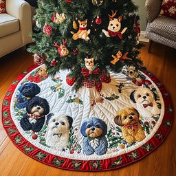 Jolly Shih Tzu Noel Christmas Quilted Tree Skirt