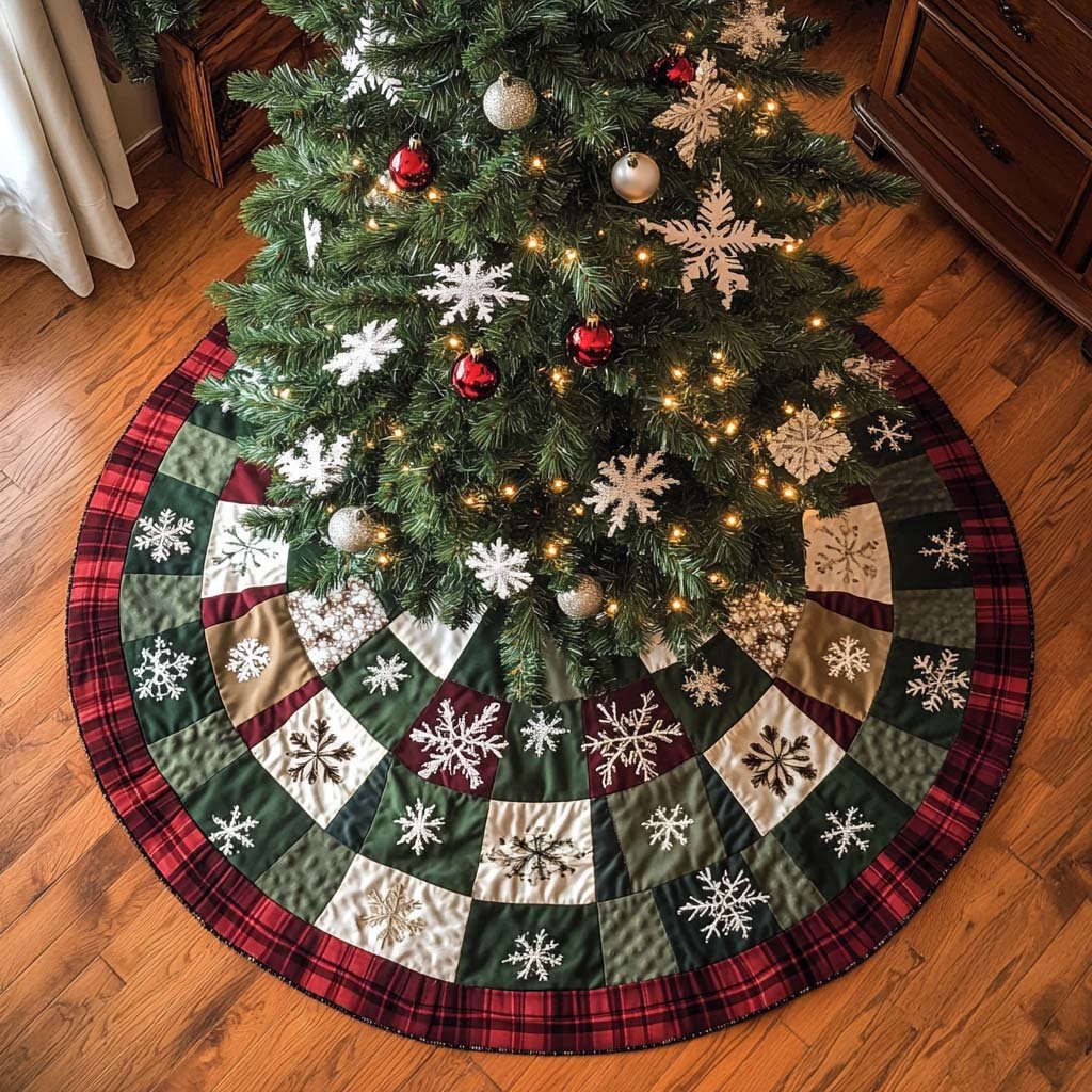 Snowflake Charm Christmas Quilted Tree Skirt