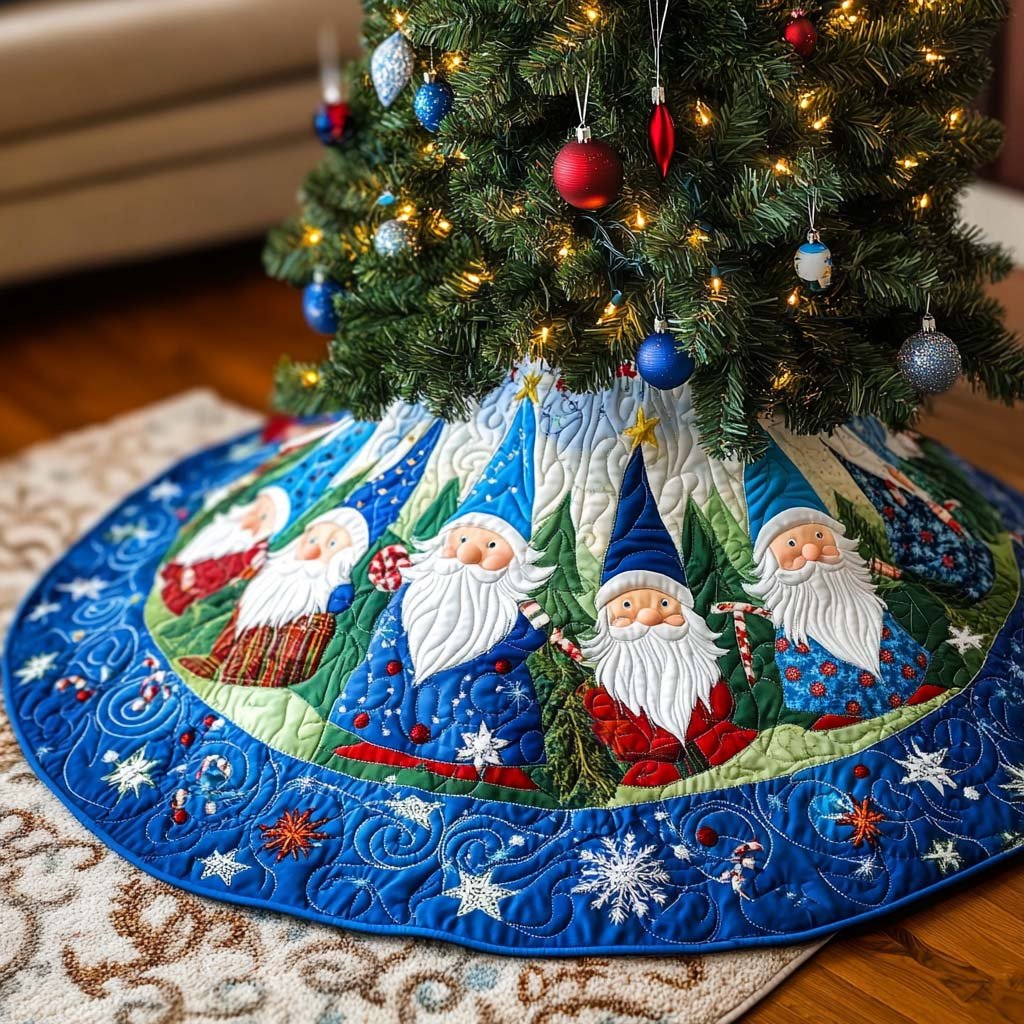 Gnome Wonderland Quilted Christmas Tree Skirt