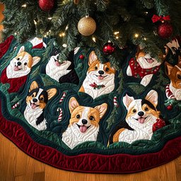 Merry Corgi Glow Quilted Christmas Tree Skirt