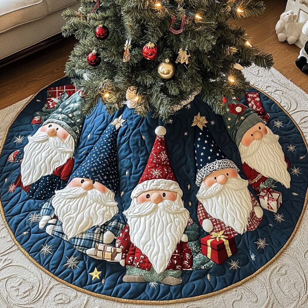 Gnome Noel Celebration Christmas Quilted Tree Skirt
