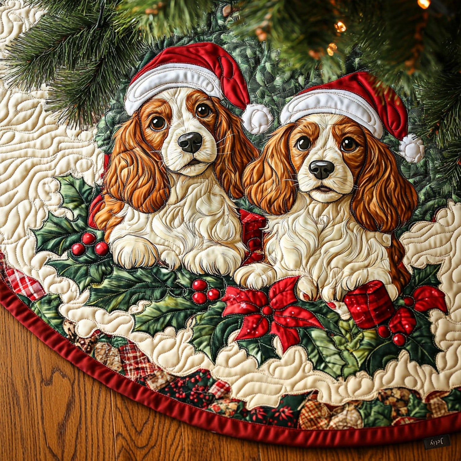 Spaniel Bliss Quilted Christmas Tree Skirt