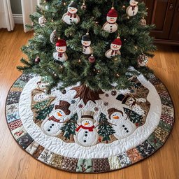 Snowman Joy Christmas Quilted Tree Skirt