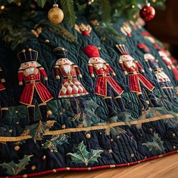 Nutcracker Cheer Quilted Christmas Tree Skirt