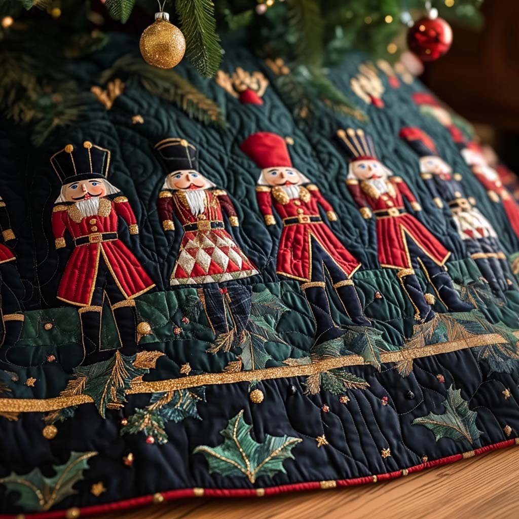 Nutcracker Cheer Quilted Christmas Tree Skirt