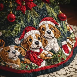 Beagle Wonderland Quilted Christmas Tree Skirt