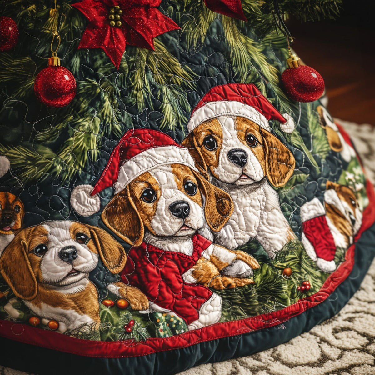Beagle Wonderland Quilted Christmas Tree Skirt