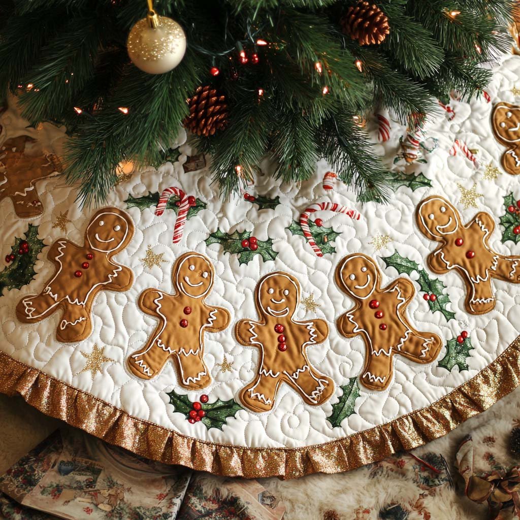 Gingerbread Delight Christmas Quilted Tree Skirt