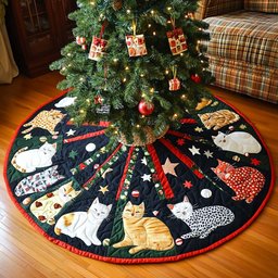 Christmas Catnip Cheer Christmas Quilted Tree Skirt