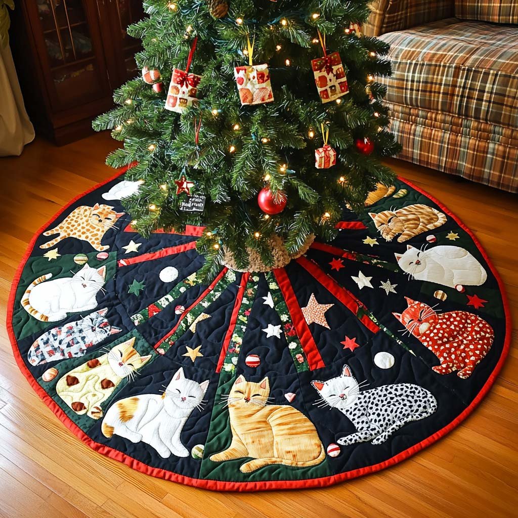 Christmas Catnip Cheer Christmas Quilted Tree Skirt