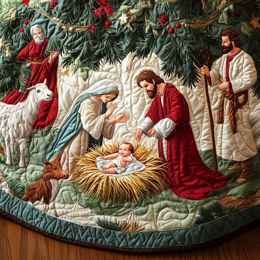 Sacred Scene Christmas Quilted Tree Skirt