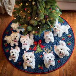 Snowy Westie Delights Christmas Quilted Tree Skirt