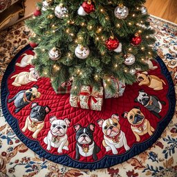 French Bulldog Xmas Joy Christmas Quilted Tree Skirt