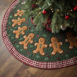 Festive Gingerbread Lane Christmas Quilted Tree Skirt