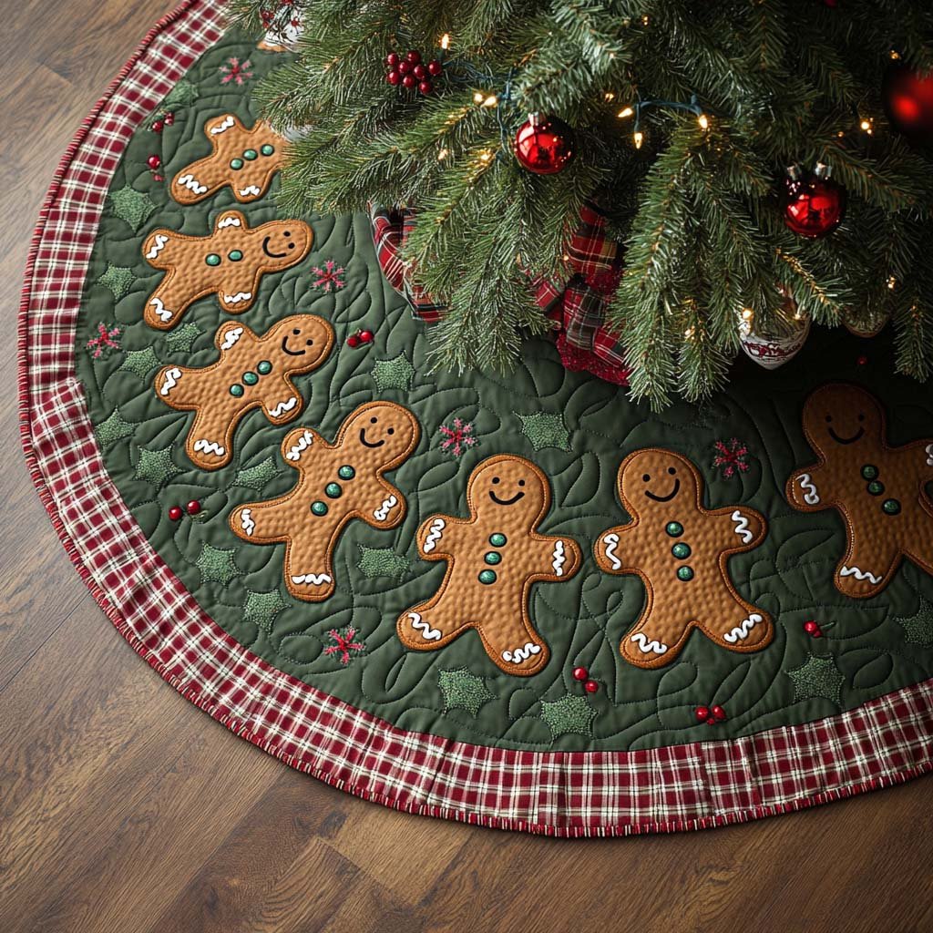 Festive Gingerbread Lane Christmas Quilted Tree Skirt
