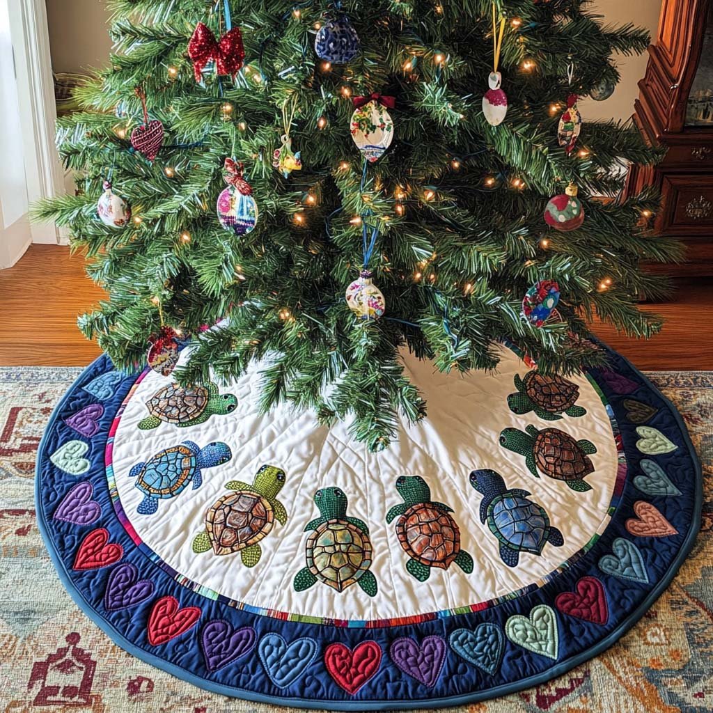 Hearted Sea Christmas Quilted Tree Skirt