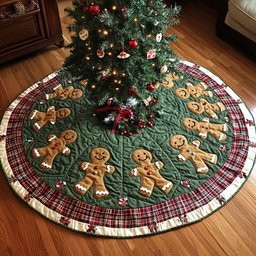 Gingerbread Joy Skirt Christmas Quilted Tree Skirt