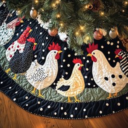 Cheerful Hens Quilted Christmas Tree Skirt