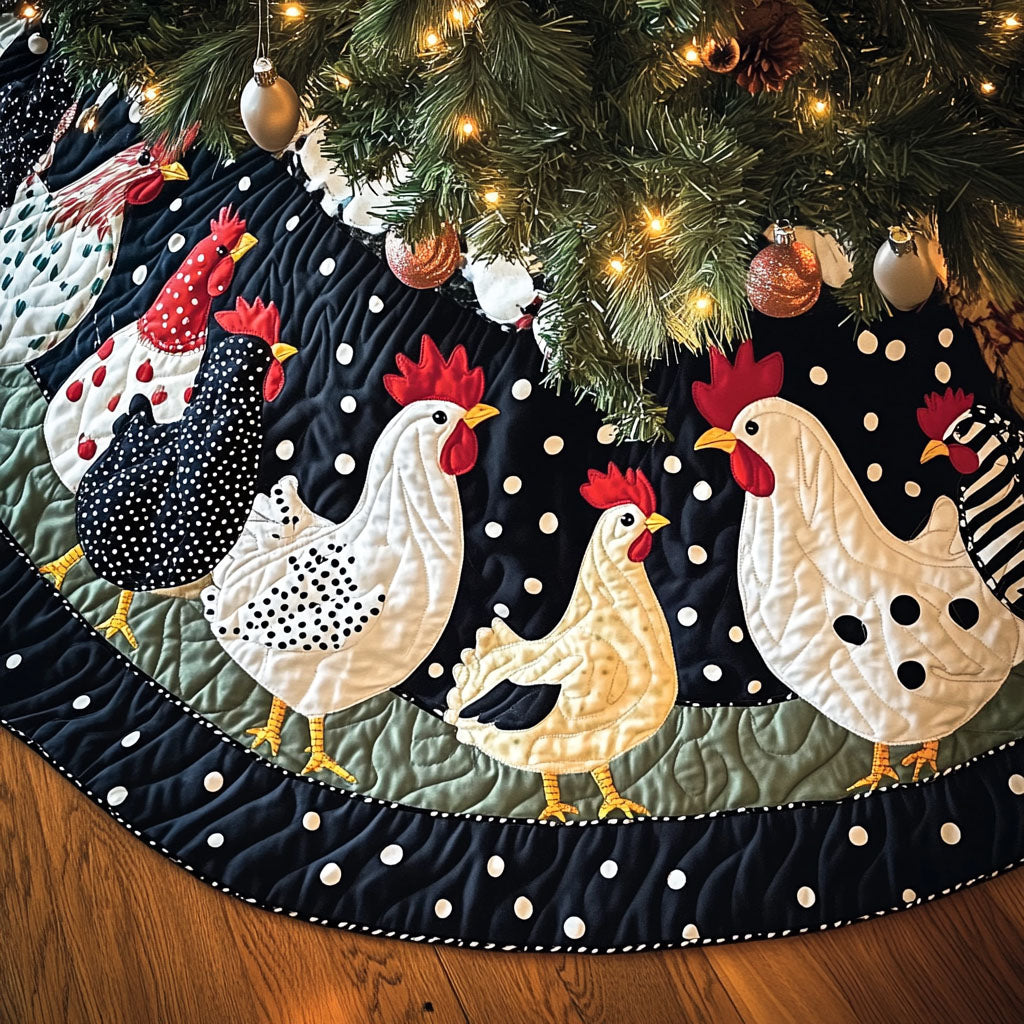 Cheerful Hens Quilted Christmas Tree Skirt