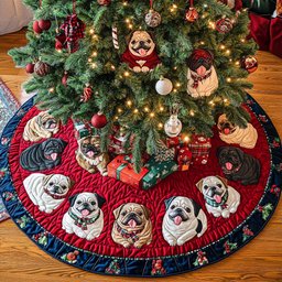 Pug Christmas Joy Christmas Quilted Tree Skirt