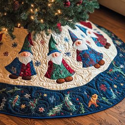 Joyful Gnomes Quilted Christmas Tree Skirt