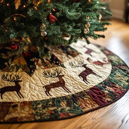 Woodland Elegance Quilted Christmas Tree Skirt