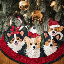 Festive Corgi Delight Quilted Christmas Tree Skirt