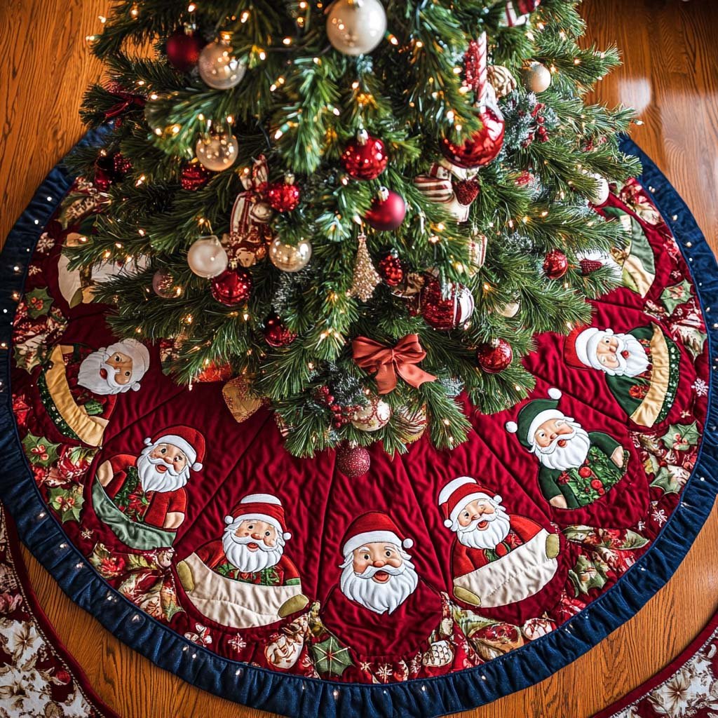 Santa Workshop Christmas Quilted Tree Skirt