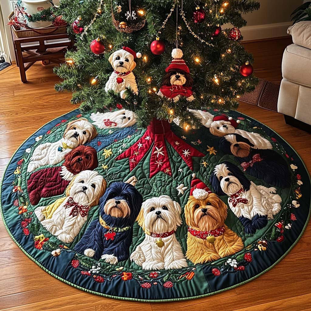 Cozy Christmas Shih Tzu Christmas Quilted Tree Skirt