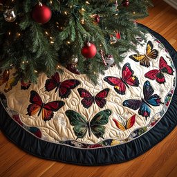 Butterfly Garden Delight Quilted Christmas Tree Skirt