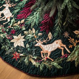 Frosted Pines Quilted Christmas Tree Skirt