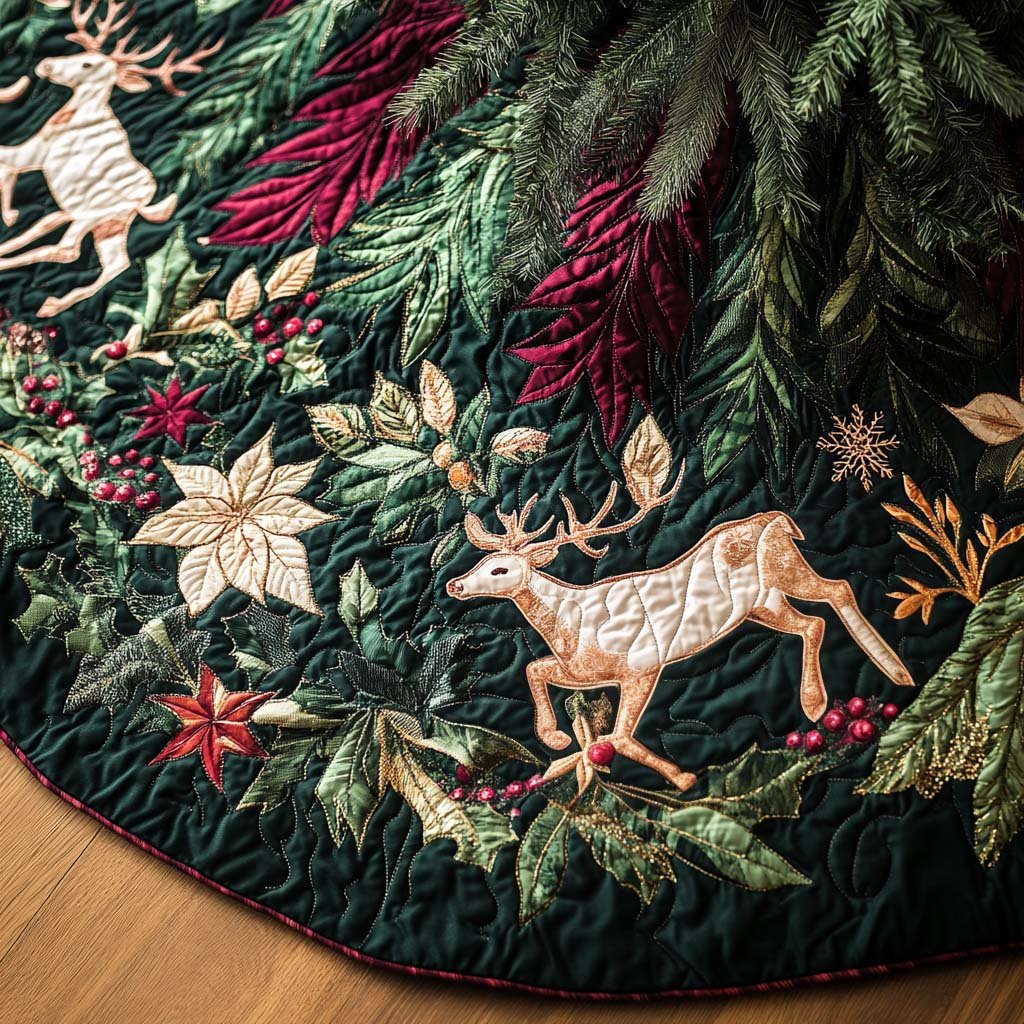 Frosted Pines Quilted Christmas Tree Skirt